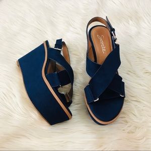 • Blue Faux Suede Wedges •